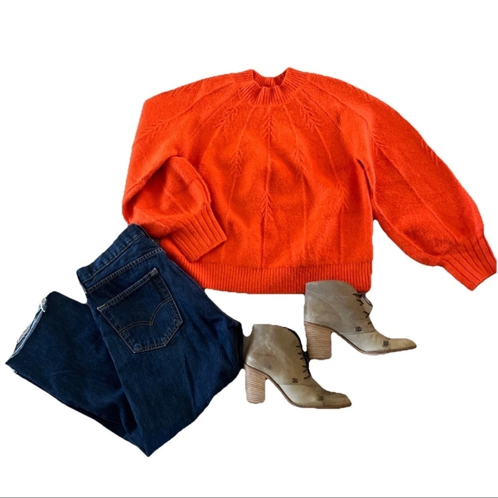 Lush Orange Women’s Sweater L Bishop Sleeves Boho Chic Modern Elegance Fireside - Picture 5 of 8